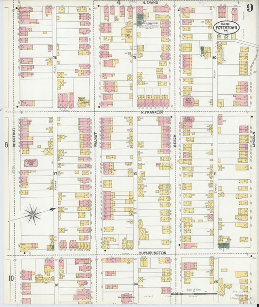 Sanborn Fire Insurance Map from Pottstown, Montgomery County, Pennsylvania (1902), Sheet #0009 - Historic Sanborn Fire Insurance Map Print, vintage old map wall art, antique decor, genealogy gift, Pennsylvania Pennsylvania map