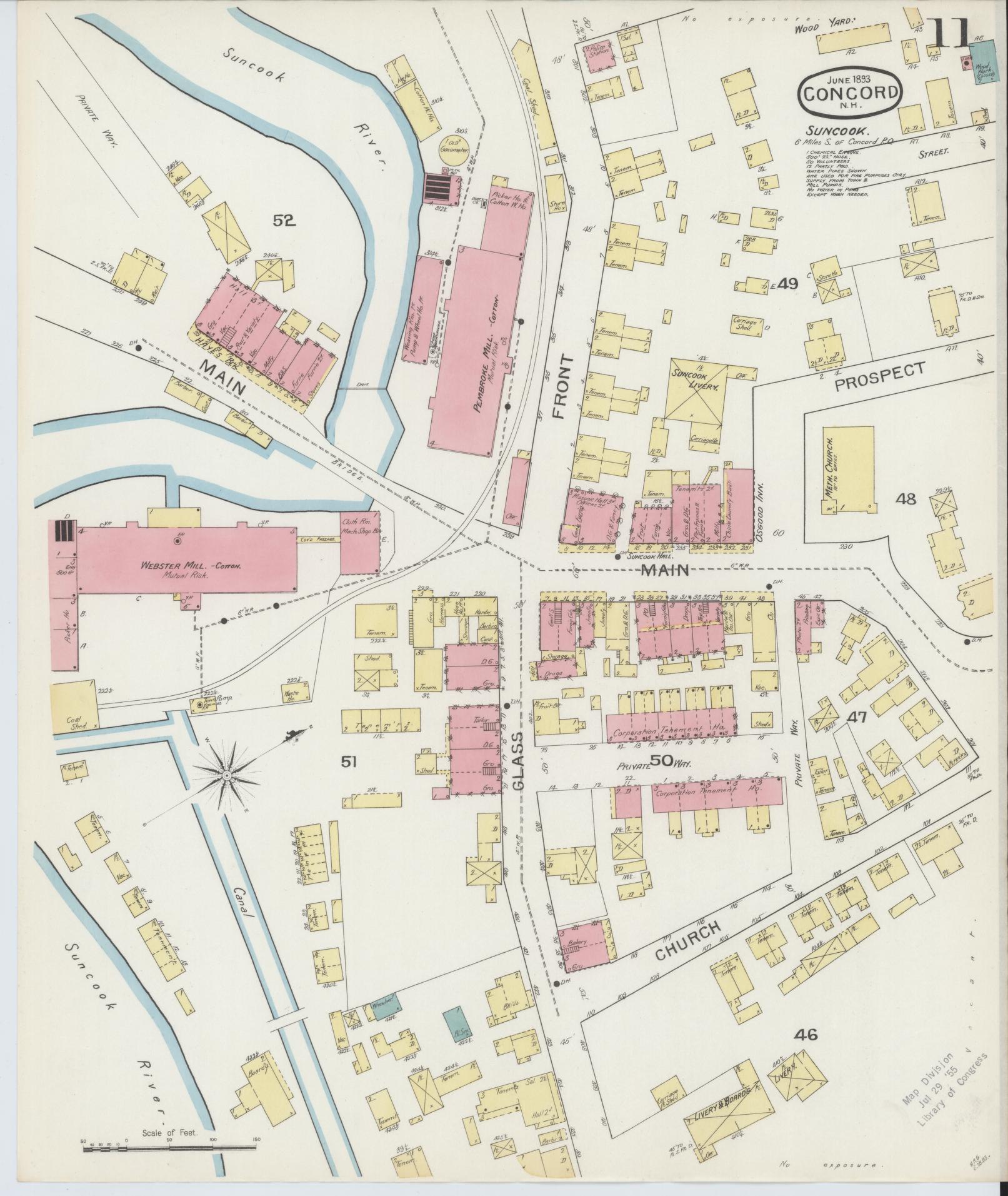 Sanborn Fire Insurance Map from Concord, Merrimack County, New Hampshire (1893), Sheet #0011 - Complete Map Set gallery image, historic Sanborn map, vintage wall art, New Hampshire New Hampshire