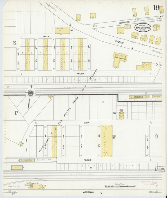 Sanborn Fire Insurance Map from Watertown, Middlesex County, Massachusetts (1911), Sheet #0019 - Historic Sanborn Fire Insurance Map Print, vintage old map wall art, antique decor, genealogy gift, Massachusetts Massachusetts map