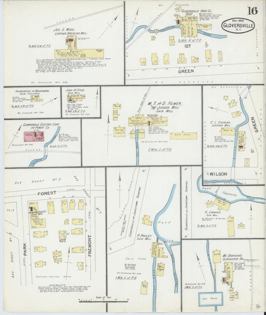Sanborn Fire Insurance Map from Gloversville, Fulton County, New York (1892), Sheet #0016 - Historic Sanborn Fire Insurance Map Print, vintage old map wall art, antique decor, genealogy gift, New York New York map