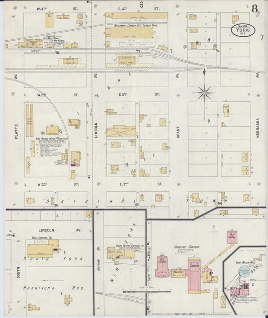 Sanborn Fire Insurance Map from York, York County, Nebraska (1899), Sheet #0008 - Historic Sanborn Fire Insurance Map Print, vintage old map wall art, antique decor, genealogy gift, Nebraska Nebraska map