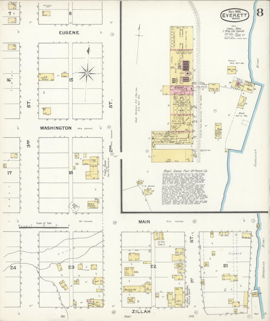 Sanborn Fire Insurance Map from Everett, Snohomish County, Washington (1892), Sheet #0008 - Historic Sanborn Fire Insurance Map Print, vintage old map wall art, antique decor, genealogy gift, Washington Washington map