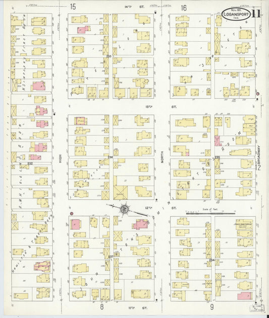 Sanborn Fire Insurance Map from Logansport, Cass County, Indiana (1911), Sheet #0011 - Historic Sanborn Fire Insurance Map Print, vintage old map wall art, antique decor, genealogy gift, Indiana Indiana map