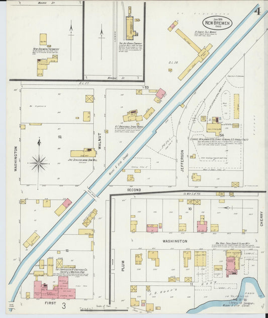 Sanborn Fire Insurance Map from New Bremen, Auglaize County, Ohio (1899), Sheet #0004 - Historic Sanborn Fire Insurance Map Print, vintage old map wall art, antique decor, genealogy gift, Ohio Ohio map