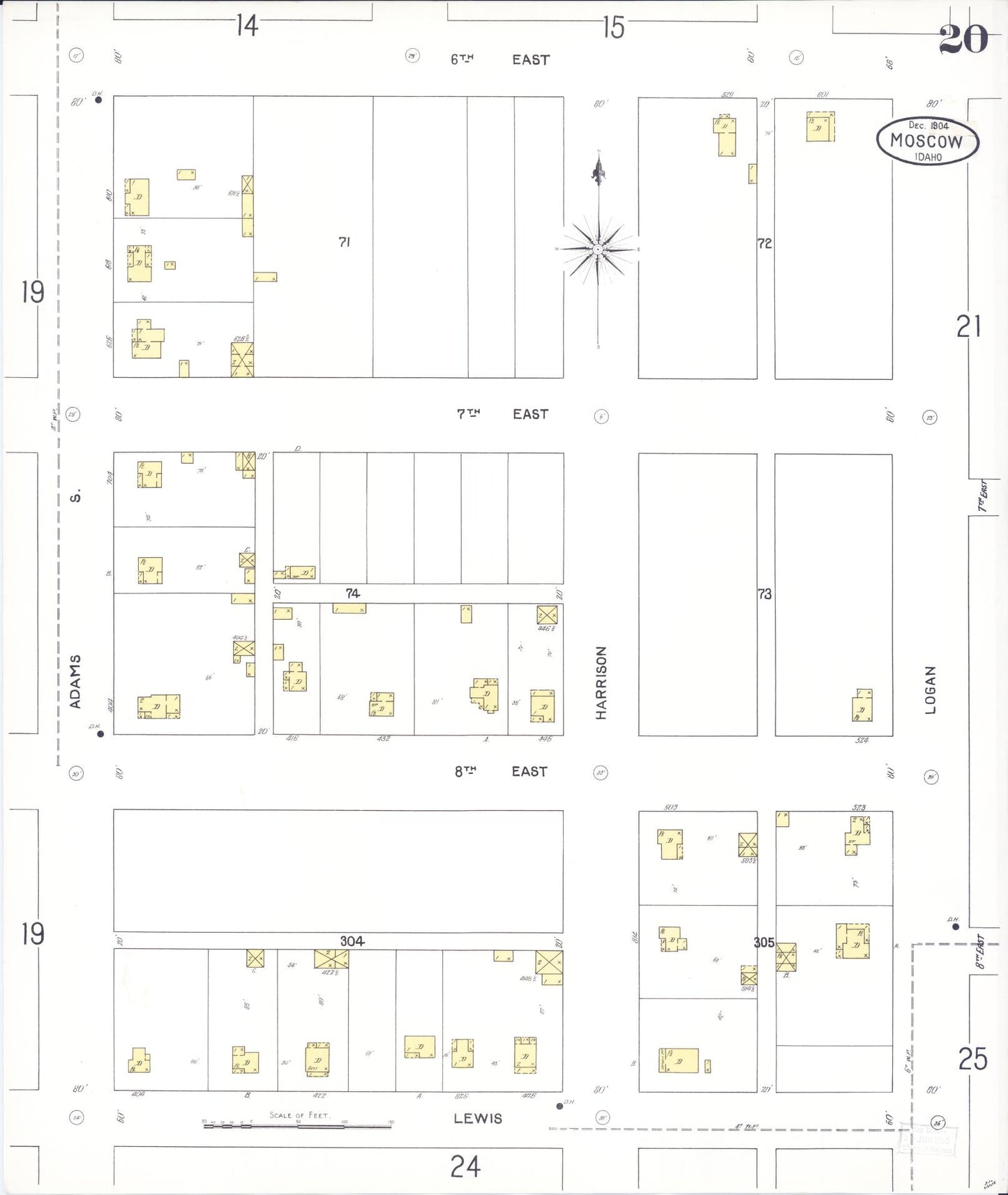 Sanborn Fire Insurance Map from Moscow, Latah County, Idaho (1904), Sheet #0020 - Complete Map Set gallery image, historic Sanborn map, vintage wall art, Idaho Idaho