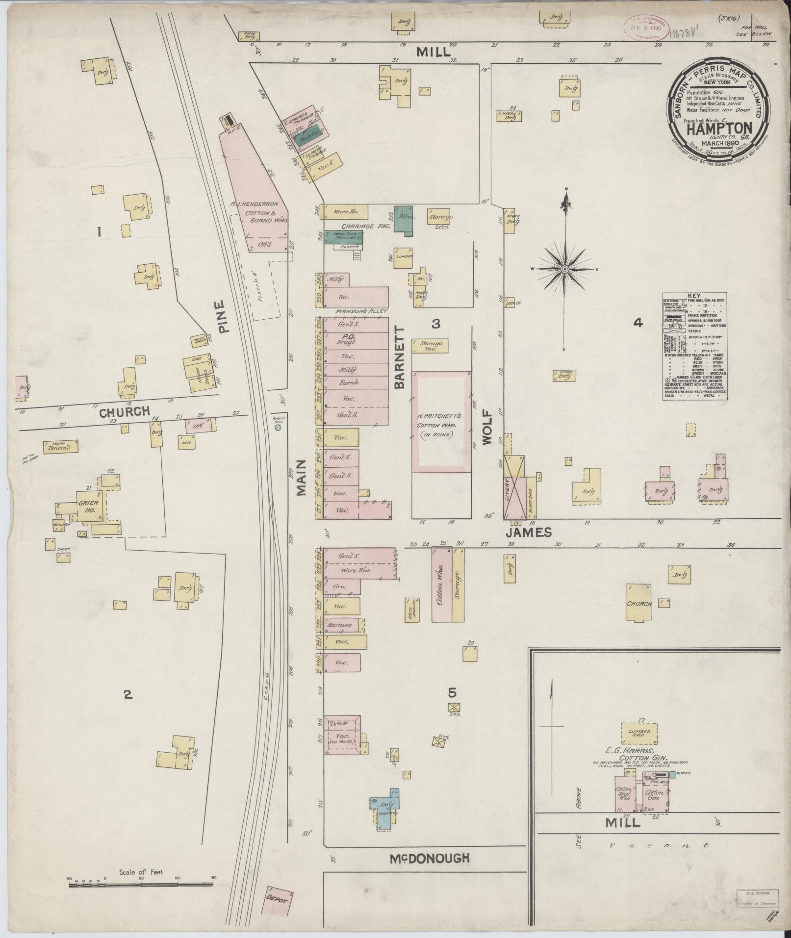Sanborn Fire Insurance Map from Hampton, Henry County, Georgia. (1890) – Historic Sanborn Fire Insurance Map Print