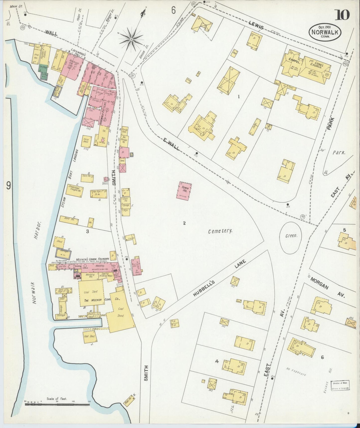 Sanborn Fire Insurance Map from Norwalk, Fairfield County, Connecticut (1901), Sheet #0010 - Historic Sanborn Fire Insurance Map Print, vintage old map wall art, antique decor, genealogy gift, Connecticut Connecticut map