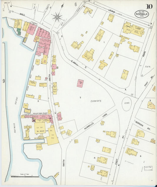 Sanborn Fire Insurance Map from Norwalk, Fairfield County, Connecticut (1901), Sheet #0010 - Historic Sanborn Fire Insurance Map Print, vintage old map wall art, antique decor, genealogy gift, Connecticut Connecticut map
