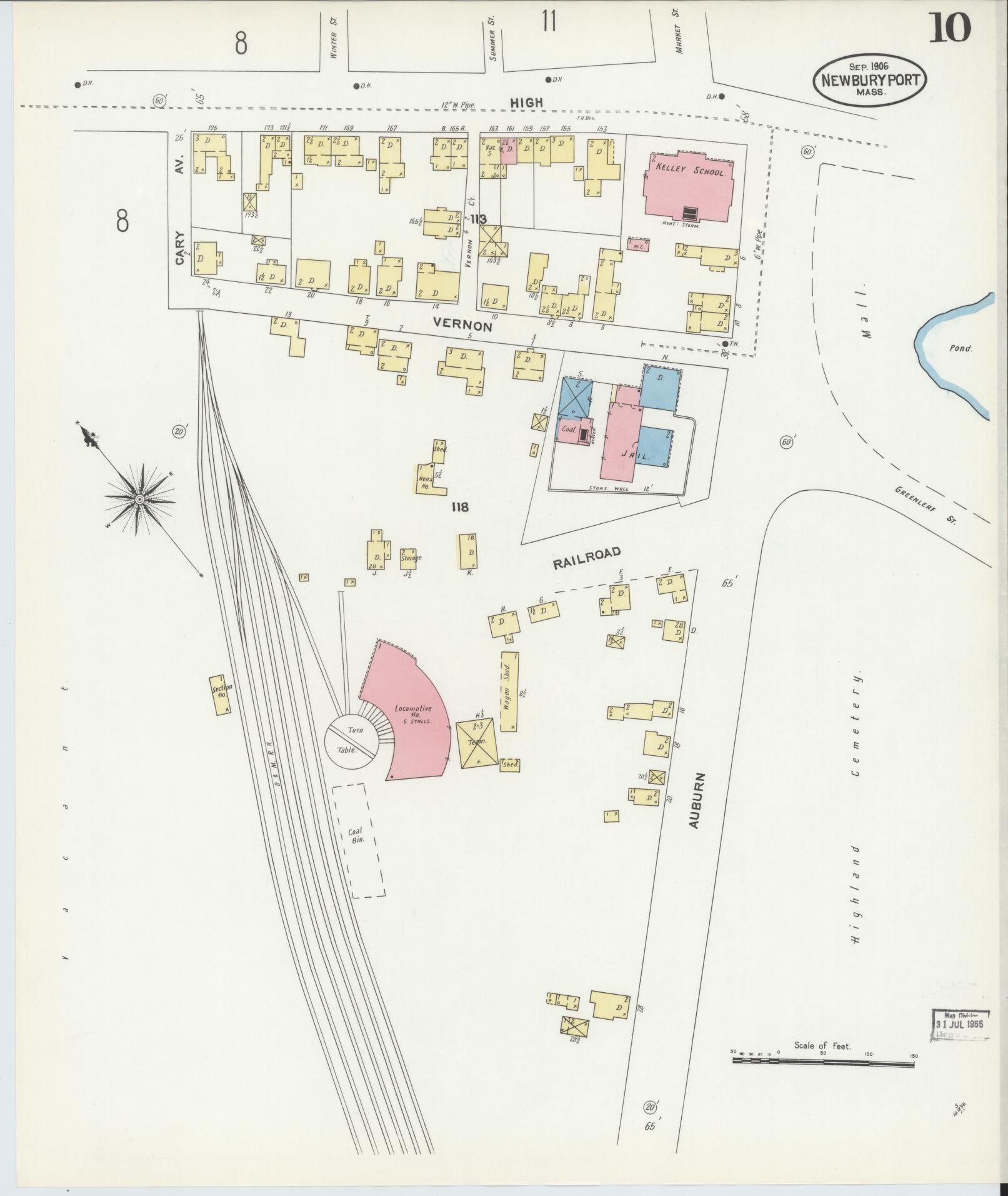 Sanborn Fire Insurance Map from Newburyport, Essex County, Massachusetts (1906), Sheet #0010 - Historic Sanborn Fire Insurance Map Print, vintage old map wall art, antique decor, genealogy gift, Massachusetts Massachusetts map