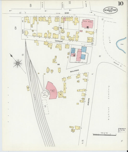 Sanborn Fire Insurance Map from Newburyport, Essex County, Massachusetts (1906), Sheet #0010 - Historic Sanborn Fire Insurance Map Print, vintage old map wall art, antique decor, genealogy gift, Massachusetts Massachusetts map