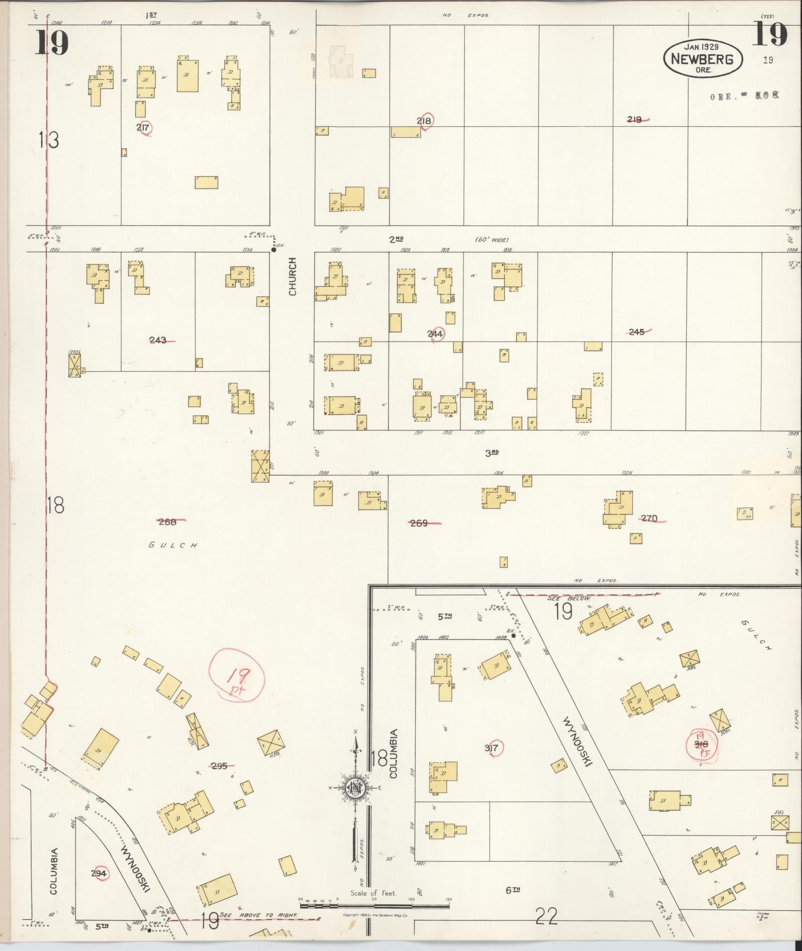 Sanborn Fire Insurance Map from Newberg, Yamhill County, Oregon (1934), Sheet #0019 - Historic Sanborn Fire Insurance Map Print, vintage old map wall art, antique decor, genealogy gift, Oregon Oregon map