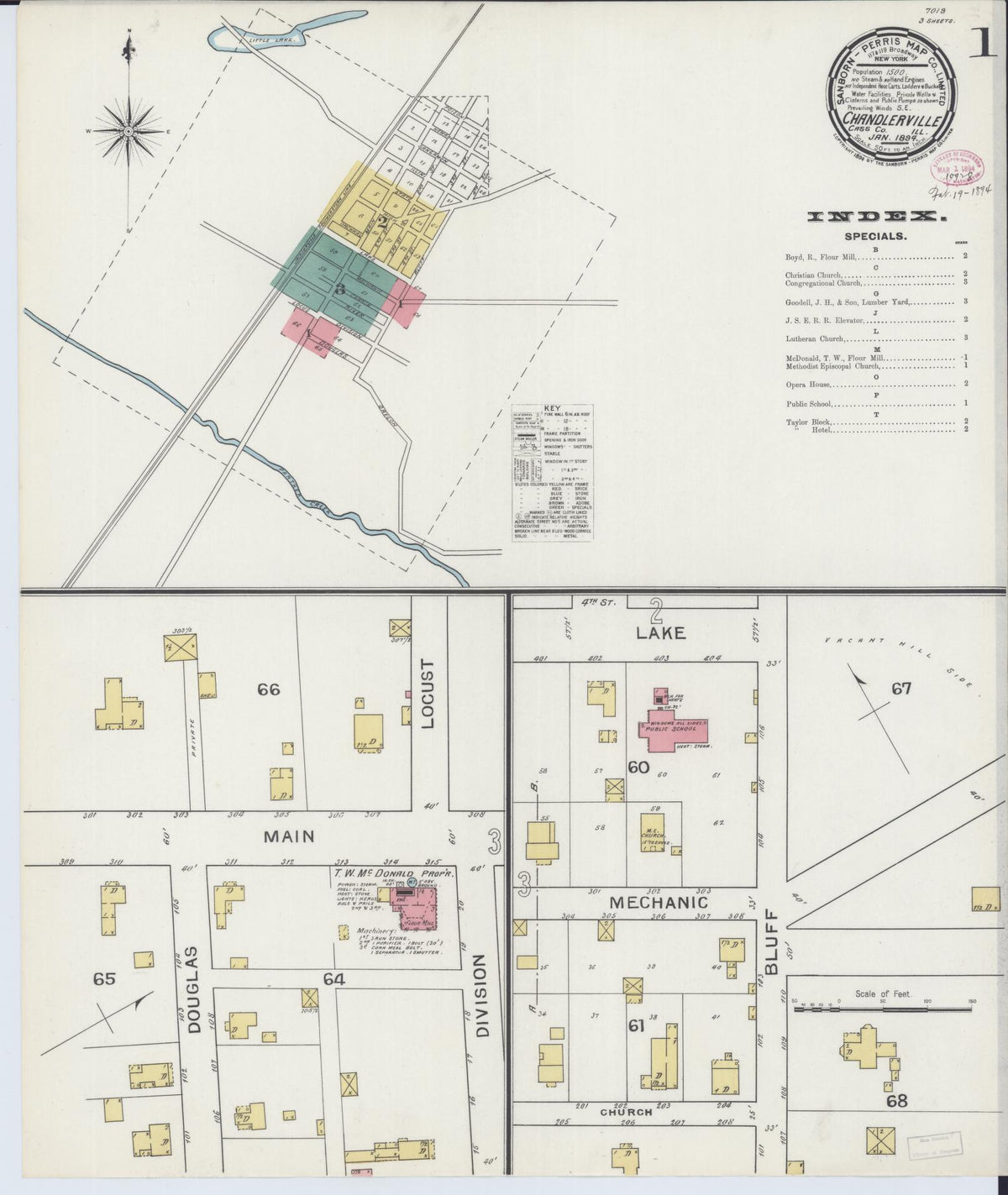 Sanborn Fire Insurance Map from Chandlerville, Cass County, Illinois (1894), Sheet #0001 - Complete Map Set gallery image, historic Sanborn map, vintage wall art, Illinois Illinois