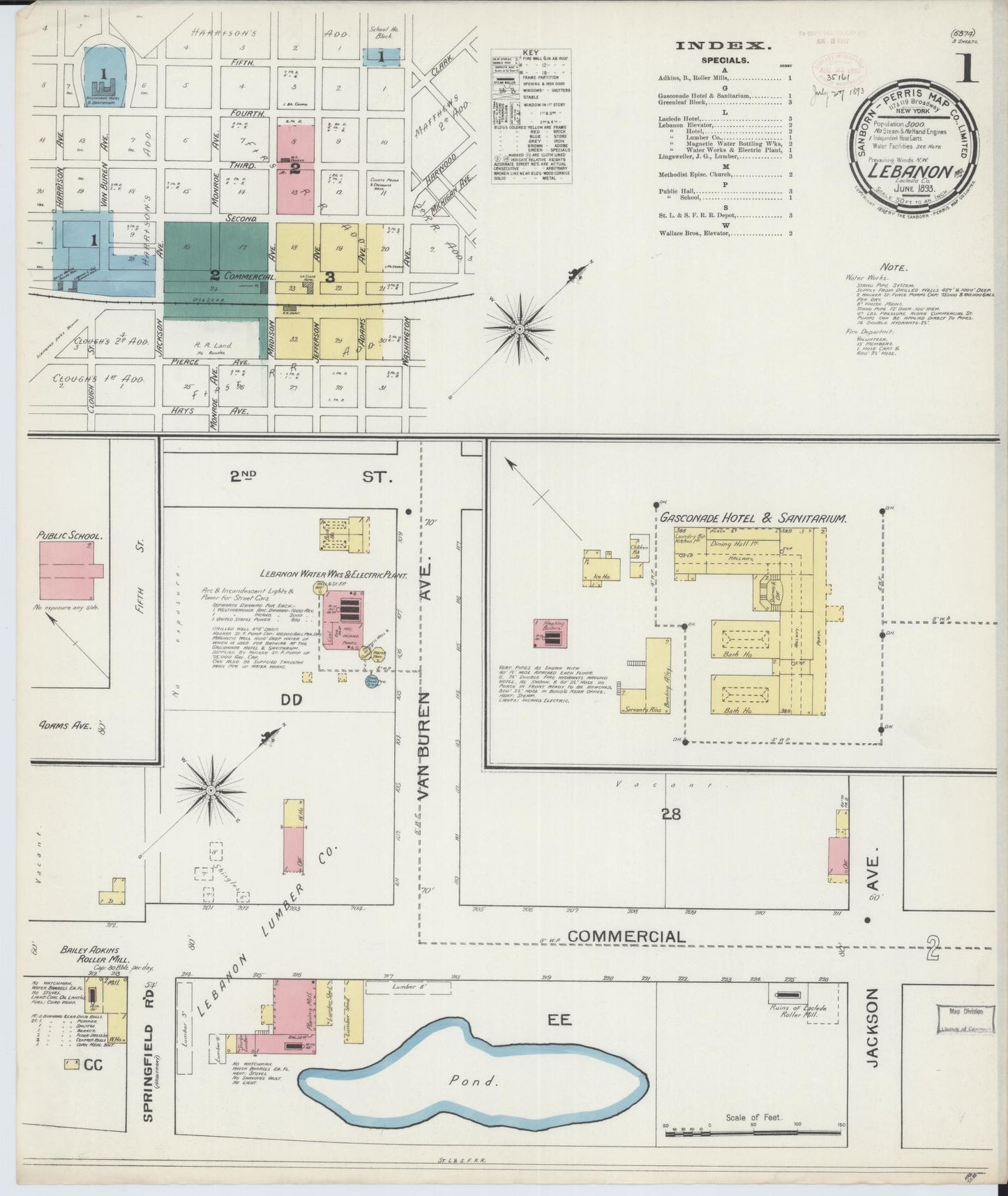 Sanborn Fire Insurance Map from Lebanon, Laclede County, Missouri (1893), Sheet #0001 - Complete Map Set gallery image, historic Sanborn map, vintage wall art, Missouri Missouri