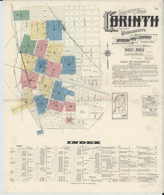 Sanborn Fire Insurance Map from Corinth, Alcorn County, Mississippi (1913), Sheet #0001 - Complete Map Set gallery image, historic Sanborn map, vintage wall art, Mississippi Mississippi