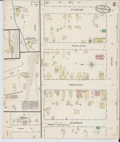Sanborn Fire Insurance Map from Cassopolis, Cass County, Michigan (1884), Sheet #0002 - Complete Map Set gallery image, historic Sanborn map, vintage wall art, Michigan Michigan