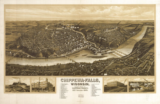 Chippewa-Falls, Wisonsin [sic] county-seat of Chippewa County 1907. (1907) – Historic Bird’s-Eye View Panorama Print