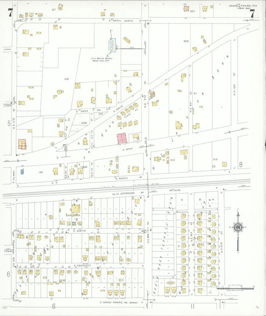 Sanborn Fire Insurance Map from Grand Prairie, Dallas County, Texas (1943), Sheet #0007 - Historic Sanborn Fire Insurance Map Print, vintage old map wall art, antique decor, genealogy gift, Texas Texas map