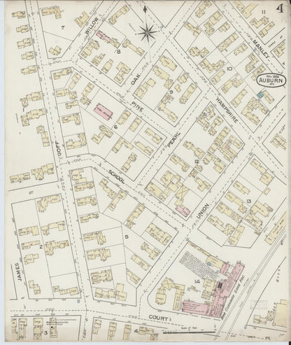 Sanborn Fire Insurance Map from Auburn, Androscoggin County, Maine (1886), Sheet #0004 - Complete Map Set gallery image, historic Sanborn map, vintage wall art, Maine Maine