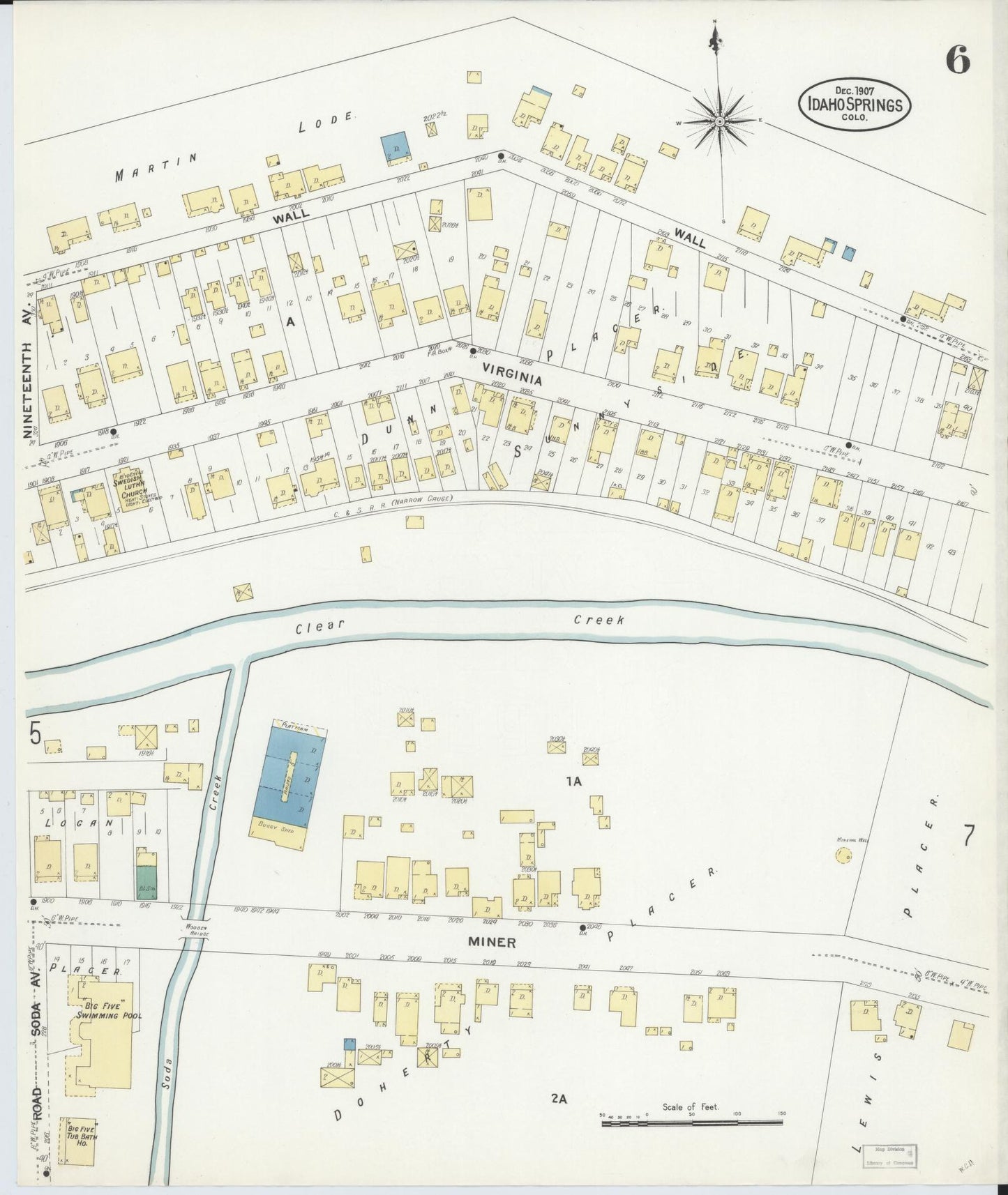 Sanborn Fire Insurance Map from Idaho Springs, Clear Creek County, Colorado (1907), Sheet #0006 - Complete Map Set gallery image, historic Sanborn map, vintage wall art, Colorado Colorado