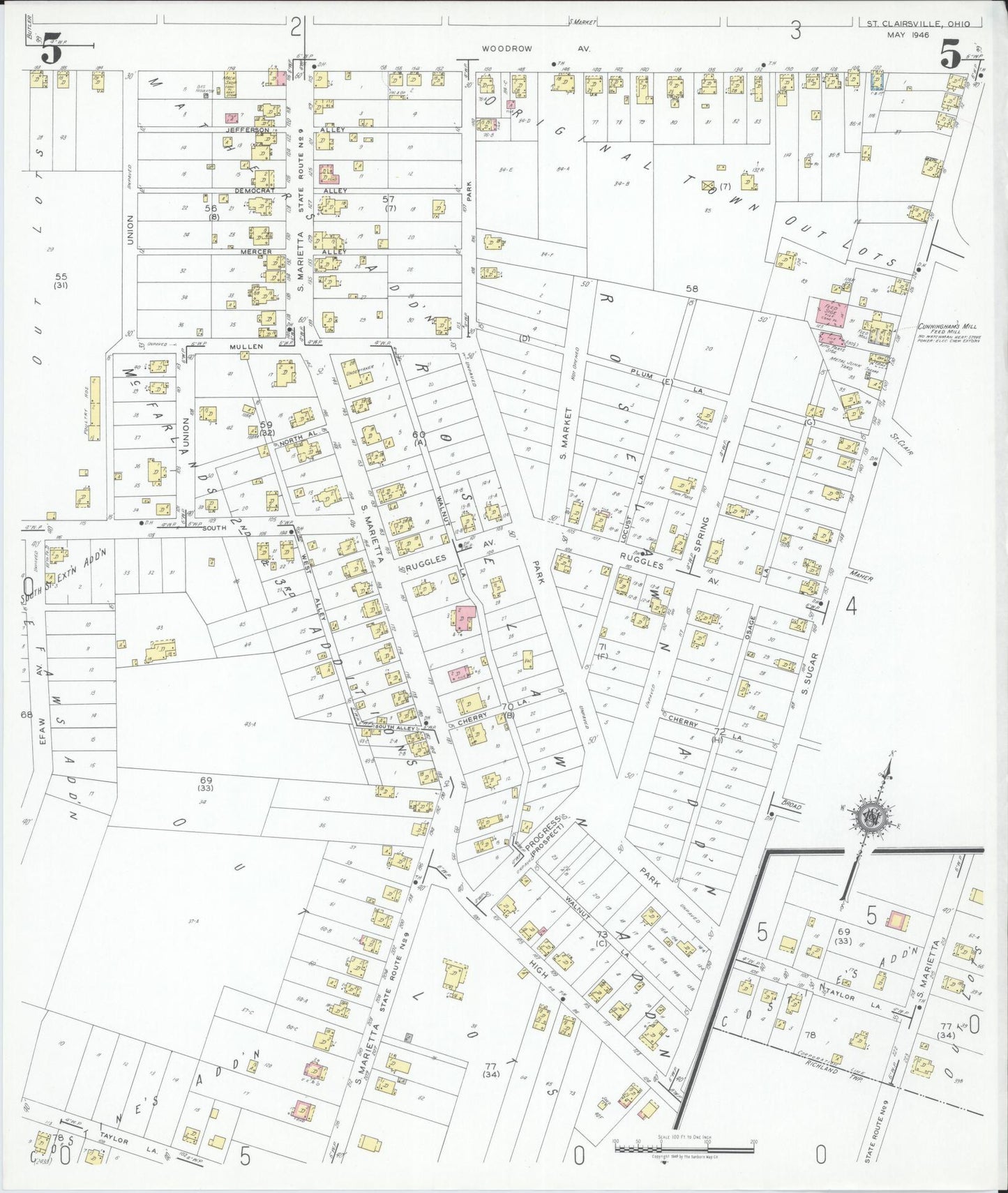 Sanborn Fire Insurance Map from Saint Clairsville, Belmont County, Ohio (1946), Sheet #0005 - Historic Sanborn Fire Insurance Map Print, vintage old map wall art, antique decor, genealogy gift, Ohio Ohio map