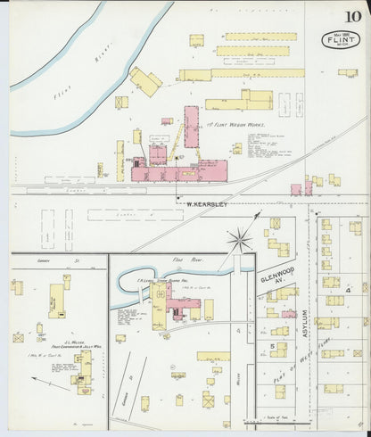 Sanborn Fire Insurance Map from Flint, Genesee County, Michigan (1892), Sheet #0010 - Historic Sanborn Fire Insurance Map Print, vintage old map wall art, antique decor, genealogy gift, Michigan Michigan map