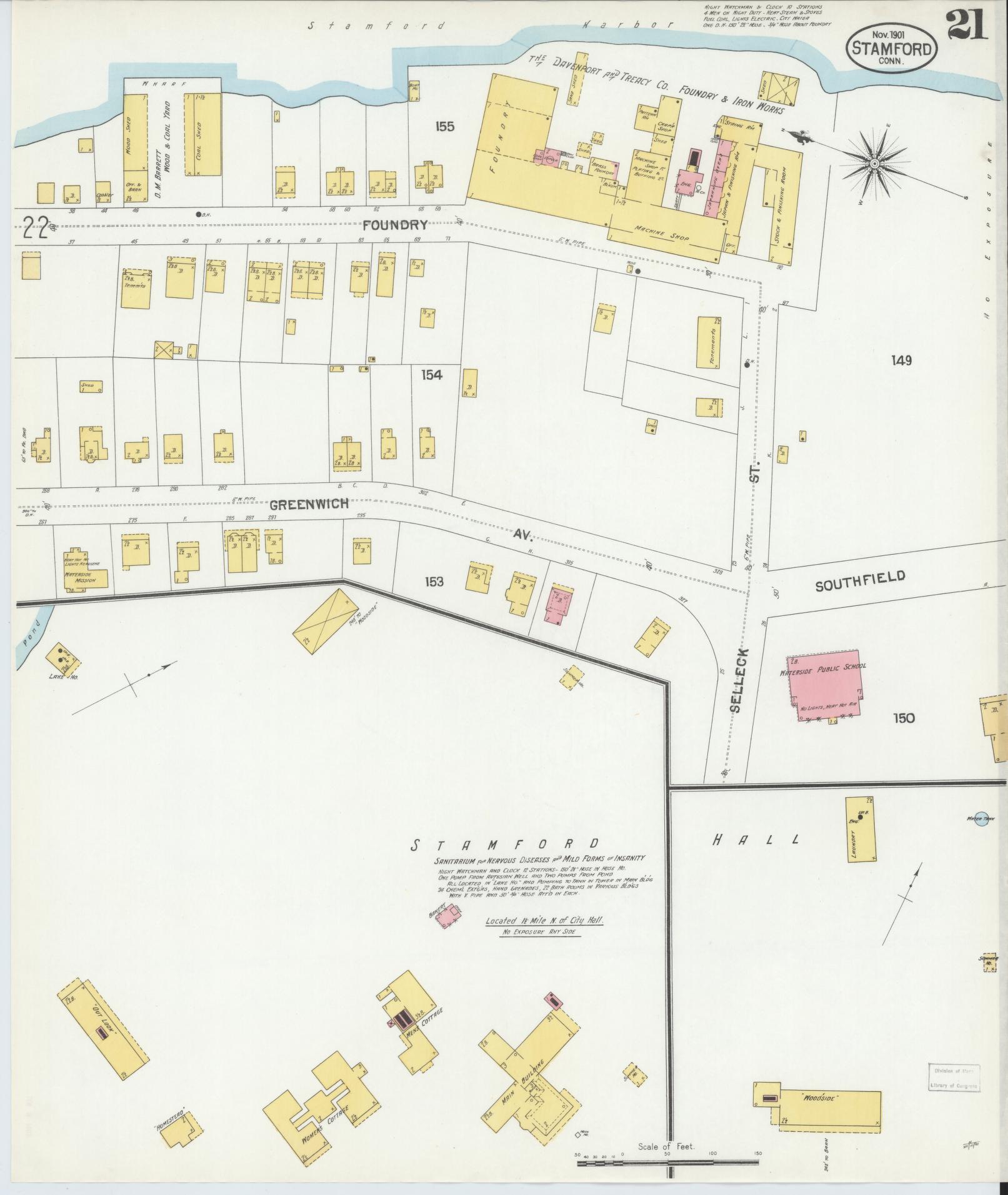 Sanborn Fire Insurance Map from Stamford, Fairfield County, Connecticut (1901), Sheet #0021 - Complete Map Set gallery image, historic Sanborn map, vintage wall art, Connecticut Connecticut