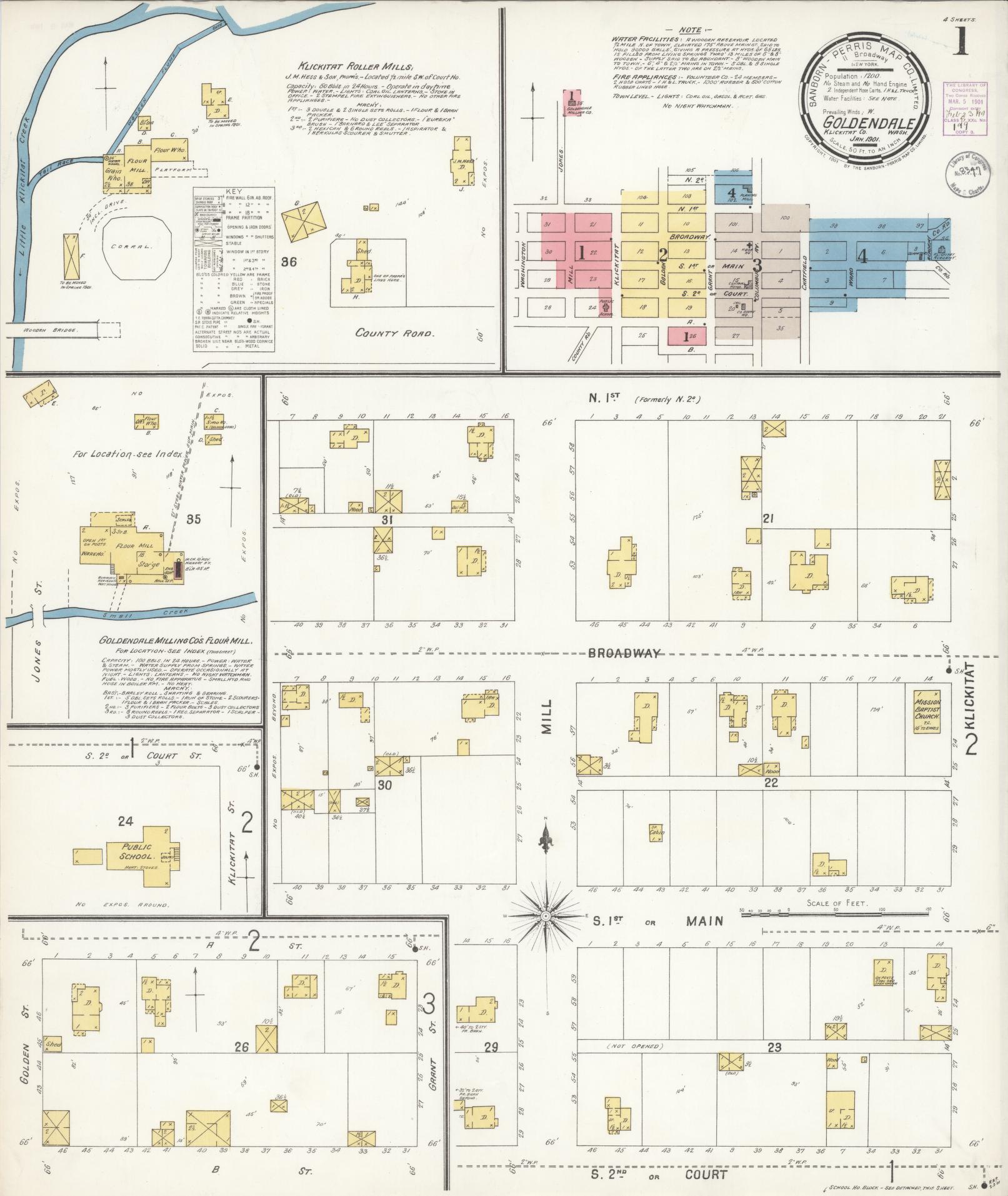 Sanborn Fire Insurance Map from Goldendale, Klickitat County, Washington (1901), Sheet #0001 - Complete Map Set gallery image, historic Sanborn map, vintage wall art, Washington Washington