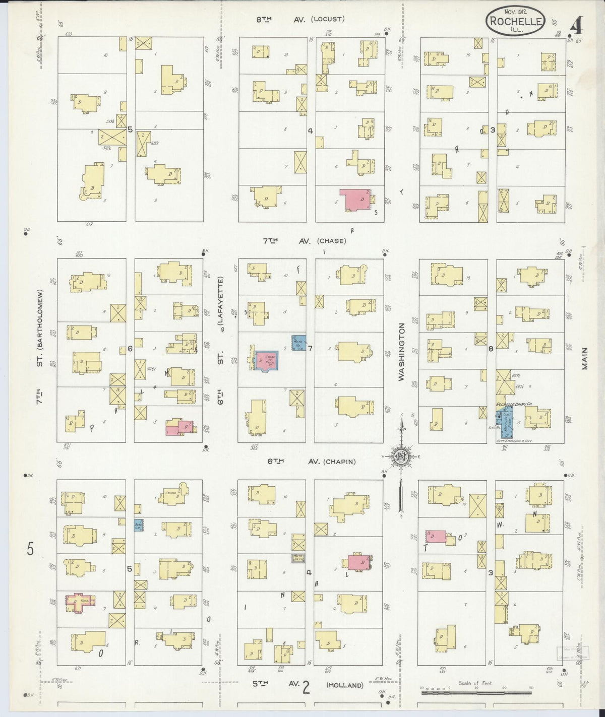 Sanborn Fire Insurance Map from Rochelle, Ogle County, Illinois (1912), Sheet #0004 - Complete Map Set gallery image, historic Sanborn map, vintage wall art, Illinois Illinois