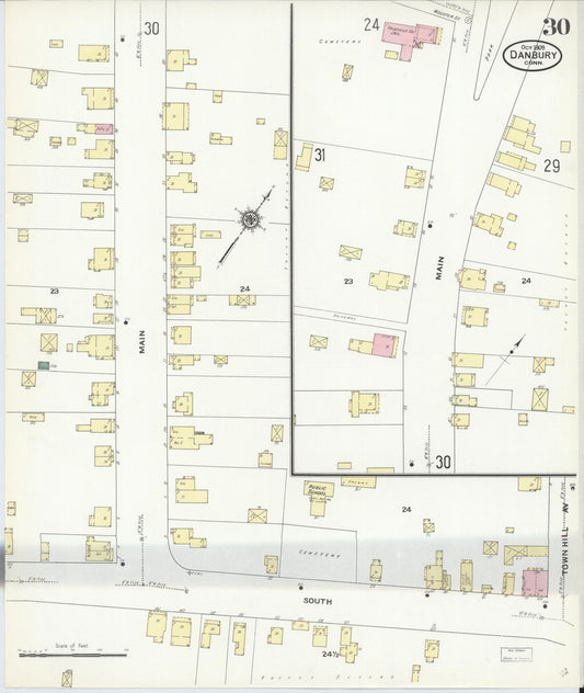 Sanborn Fire Insurance Map from Danbury, Fairfield County, Connecticut (1909), Sheet #0030 - Historic Sanborn Fire Insurance Map Print, vintage old map wall art, antique decor, genealogy gift, Connecticut Connecticut map