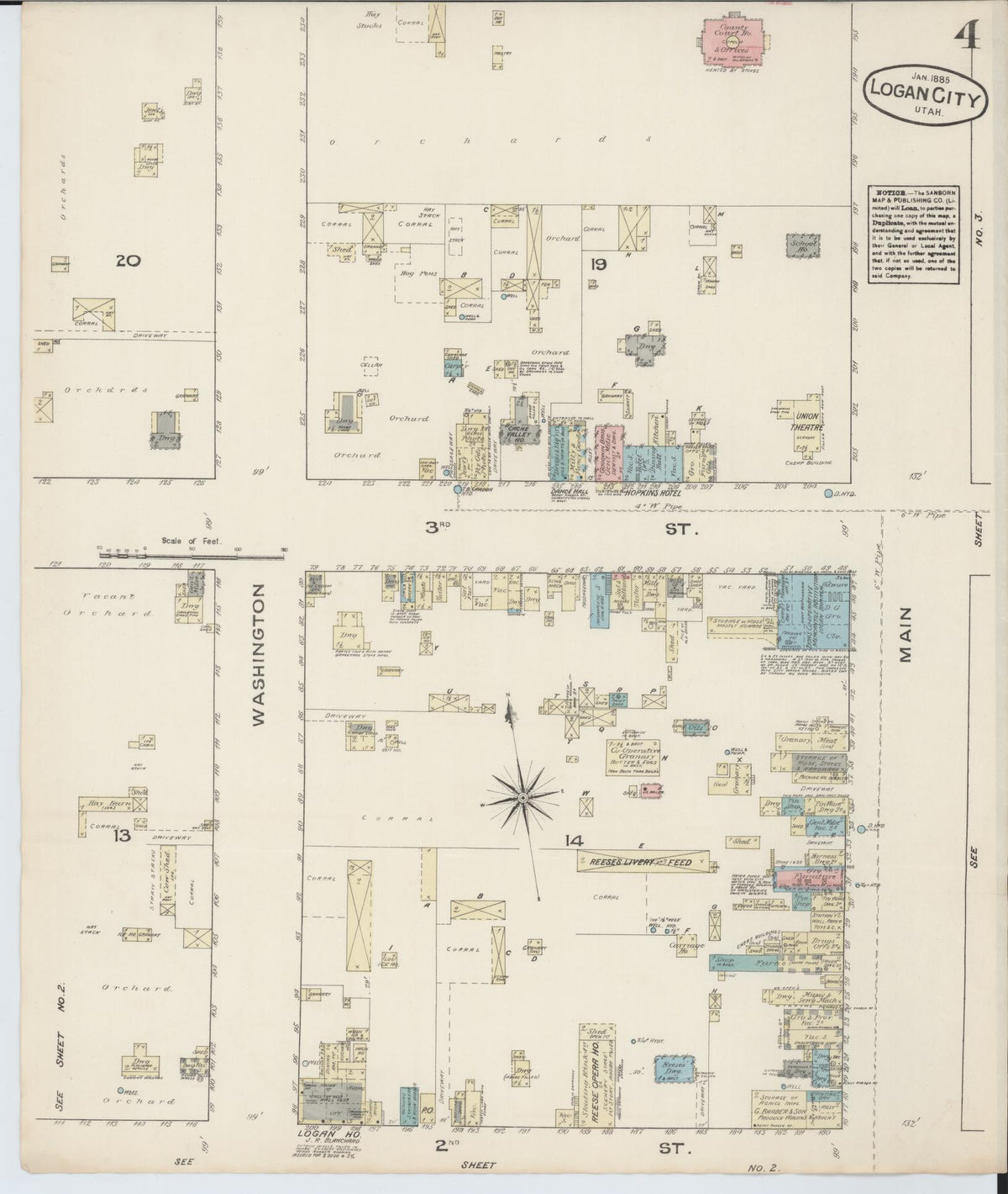 Sanborn Fire Insurance Map from Logan, Cache County, Utah (1885), Sheet #0004 - Historic Sanborn Fire Insurance Map Print, vintage old map wall art, antique decor, genealogy gift, Utah Utah map