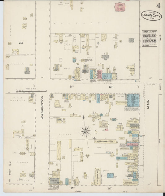 Sanborn Fire Insurance Map from Logan, Cache County, Utah (1885), Sheet #0004 - Historic Sanborn Fire Insurance Map Print, vintage old map wall art, antique decor, genealogy gift, Utah Utah map