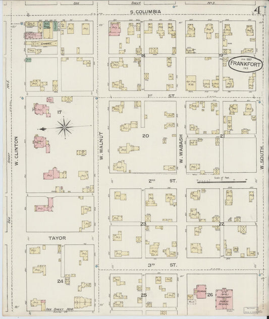 Sanborn Fire Insurance Map from Frankfort, Clinton County, Indiana (1887), Sheet #0004 - Historic Sanborn Fire Insurance Map Print, vintage old map wall art, antique decor, genealogy gift, Indiana Indiana map