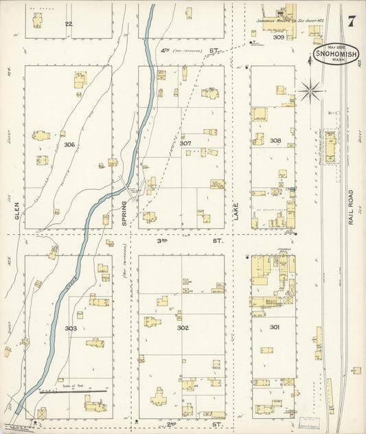 Sanborn Fire Insurance Map from Snohomish, Snohomish County, Washington (1892), Sheet #0007 - Historic Sanborn Fire Insurance Map Print, vintage old map wall art, antique decor, genealogy gift, Washington Washington map