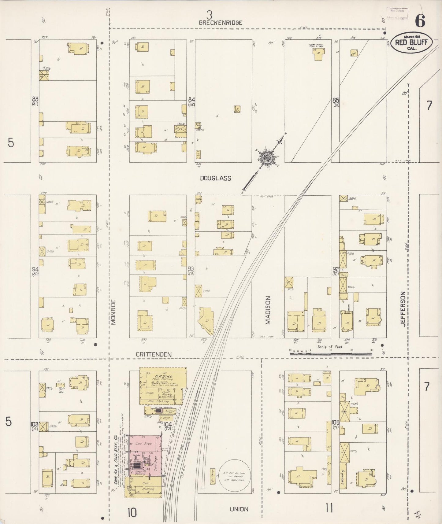 Sanborn Fire Insurance Map from Red Bluff, Tehama County, California (1912), Sheet #0006 - Complete Map Set gallery image, historic Sanborn map, vintage wall art, California California