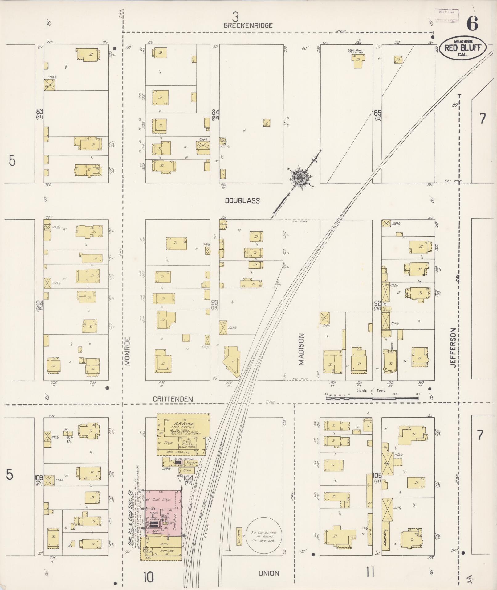 Sanborn Fire Insurance Map from Red Bluff, Tehama County, California (1912), Sheet #0006 - Complete Map Set gallery image, historic Sanborn map, vintage wall art, California California