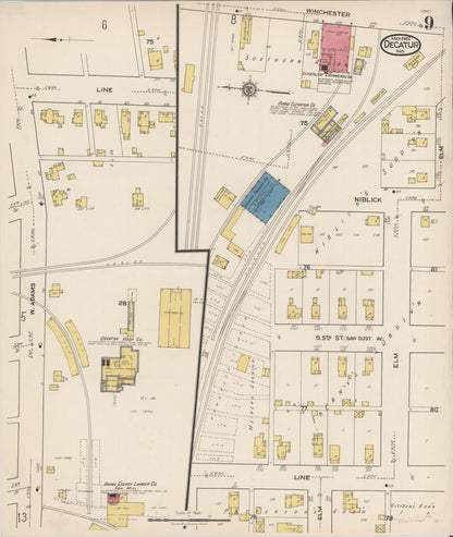 Sanborn Fire Insurance Map from Decatur, Adams County, Indiana (1922), Sheet #0009 - Complete Map Set gallery image, historic Sanborn map, vintage wall art, Indiana Indiana
