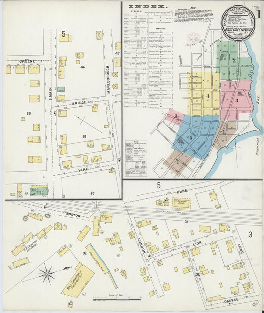 Sanborn Fire Insurance Map from East Greenwich, Kent County, Rhode Island (1896), Sheet #0001 - Historic Sanborn Fire Insurance Map Print, vintage old map wall art, antique decor, genealogy gift, Rhode Island Rhode Island map