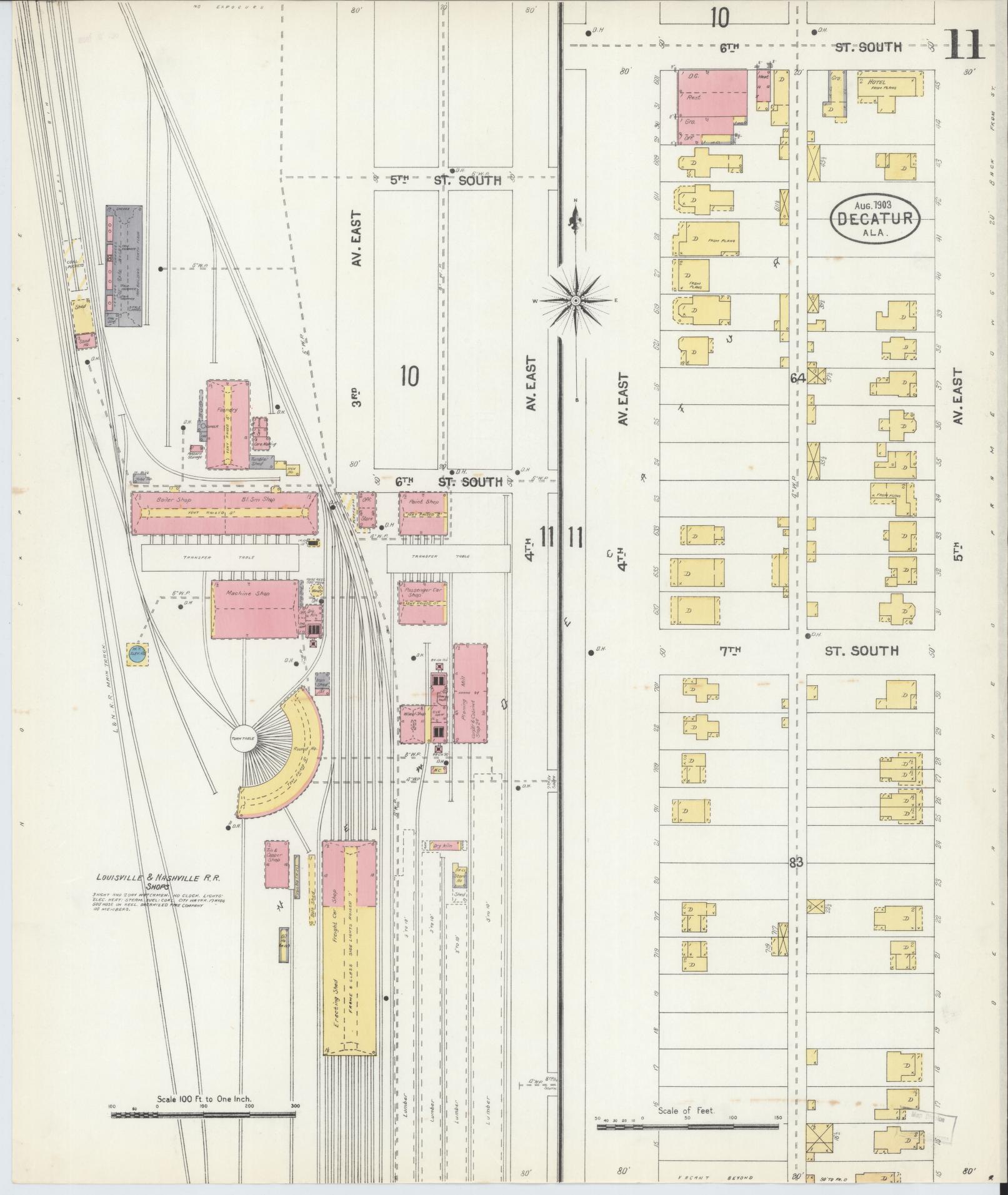 Sanborn Fire Insurance Map from Decatur, Morgan County, Alabama (1903), Sheet #0011 - Complete Map Set gallery image, historic Sanborn map, vintage wall art, Alabama Alabama
