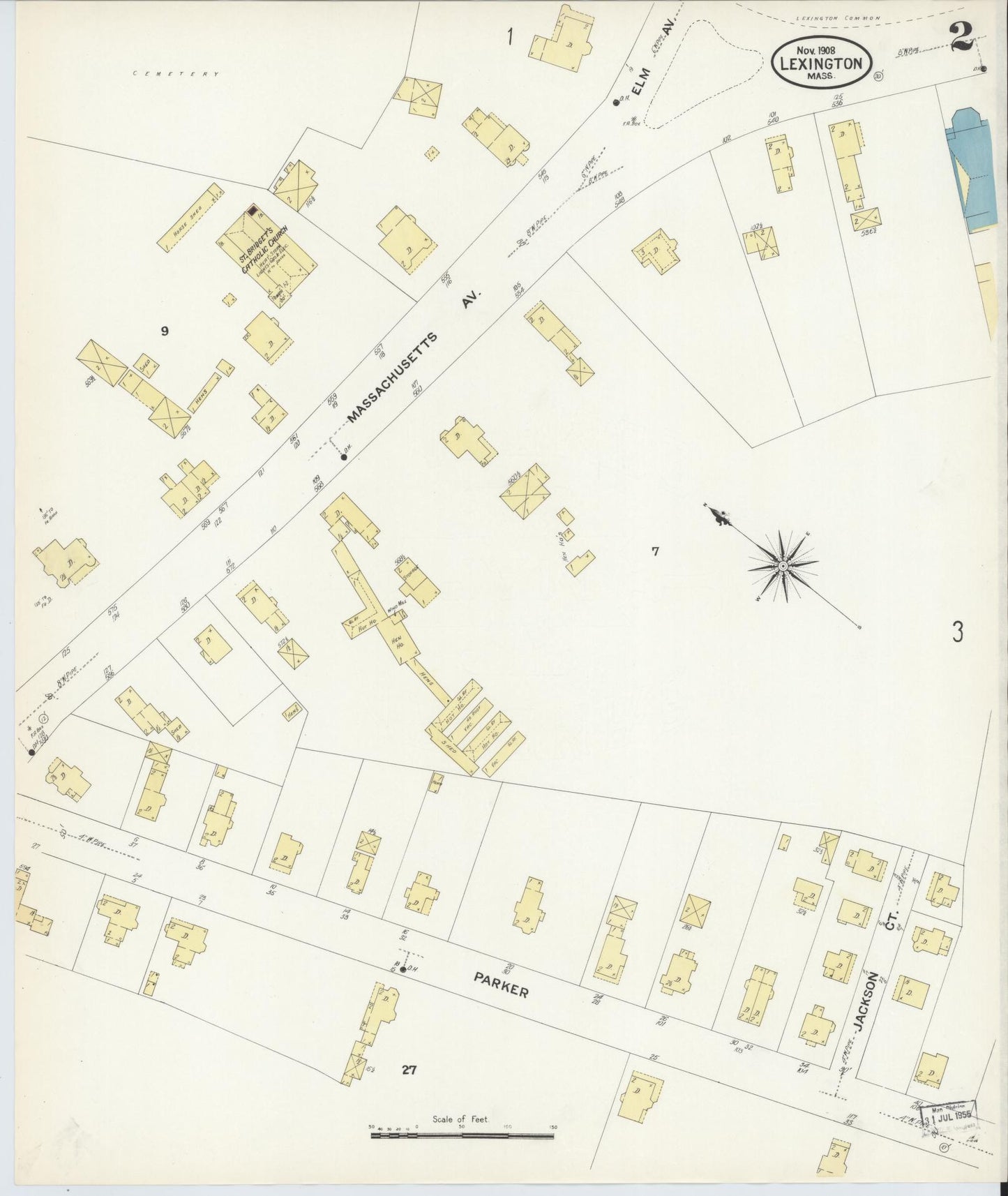 Sanborn Fire Insurance Map from Lexington, Middlesex County, Massachusetts (1908), Sheet #0002 - Historic Sanborn Fire Insurance Map Print, vintage old map wall art, antique decor, genealogy gift, Massachusetts Massachusetts map
