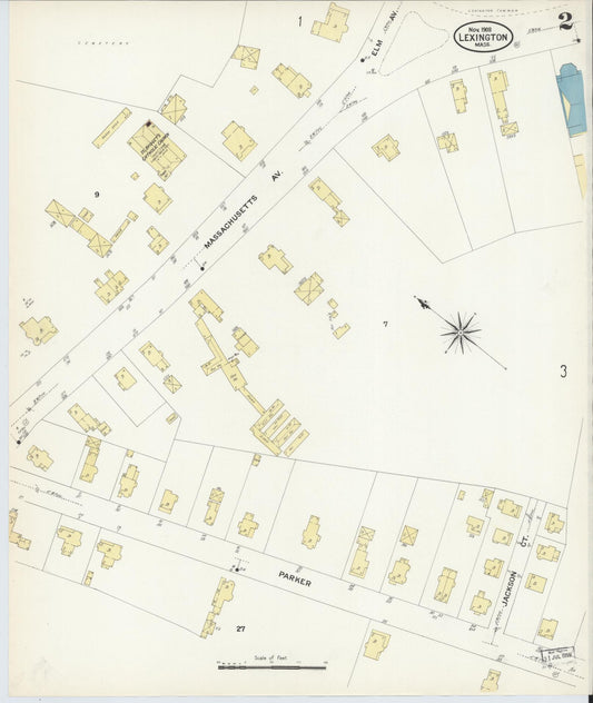 Sanborn Fire Insurance Map from Lexington, Middlesex County, Massachusetts (1908), Sheet #0002 - Historic Sanborn Fire Insurance Map Print, vintage old map wall art, antique decor, genealogy gift, Massachusetts Massachusetts map