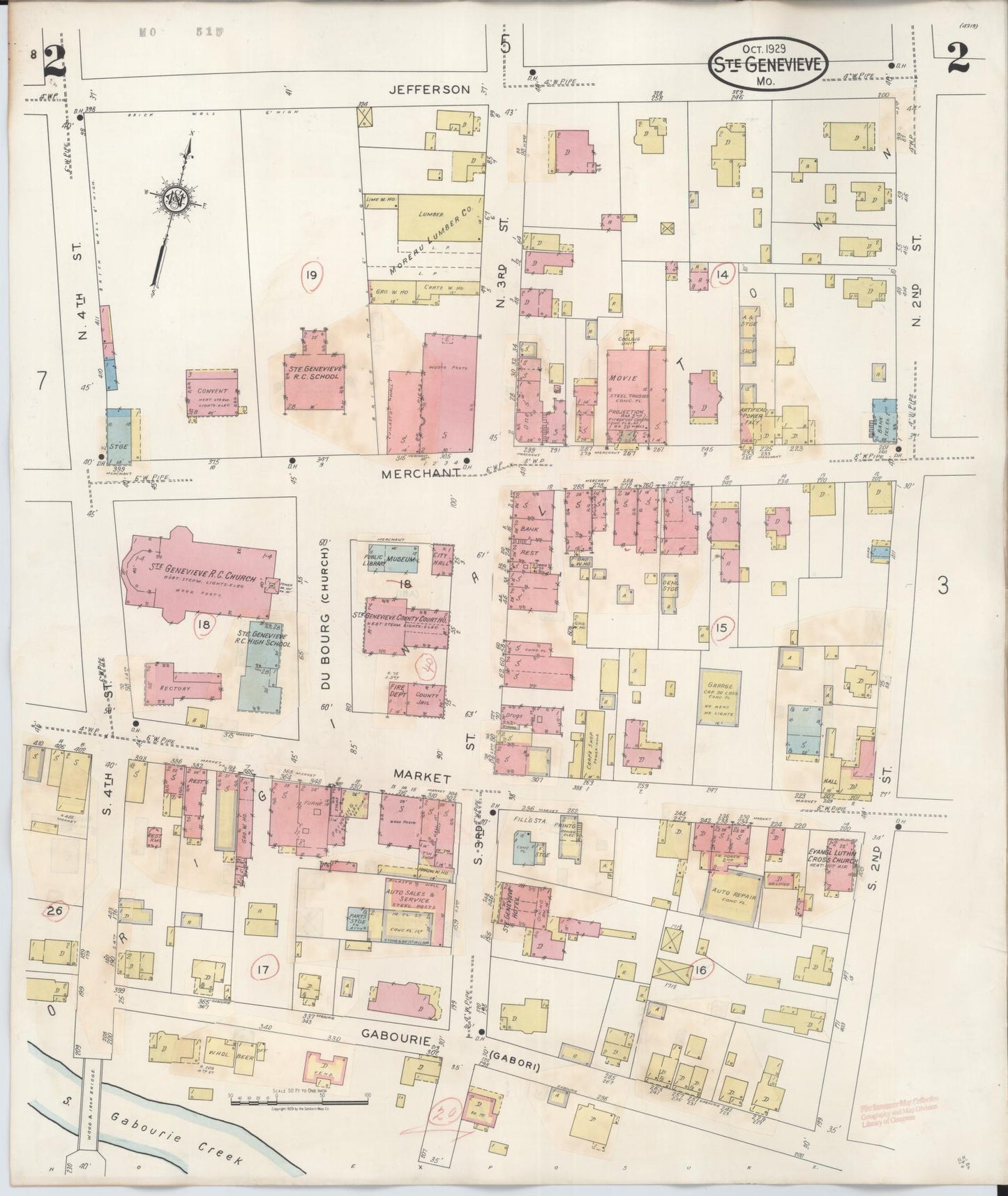 Sanborn Fire Insurance Map from Sainte Genevieve, Saint Genevieve County, Missouri (1945), Sheet #0002 - Historic Sanborn Fire Insurance Map Print, vintage old map wall art, antique decor, genealogy gift, Missouri Missouri map