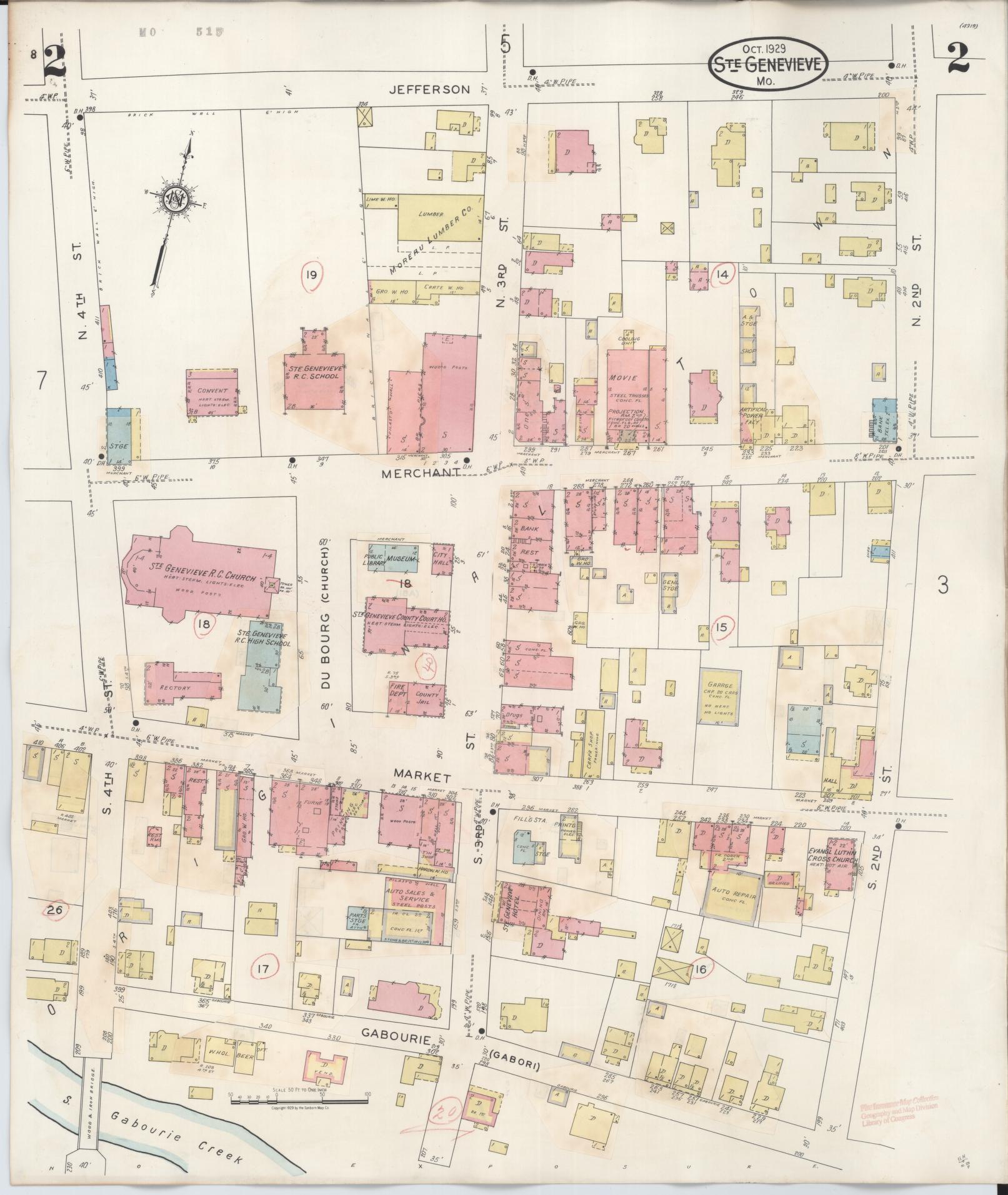 Sanborn Fire Insurance Map from Sainte Genevieve, Saint Genevieve County, Missouri (1945), Sheet #0002 - Historic Sanborn Fire Insurance Map Print, vintage old map wall art, antique decor, genealogy gift, Missouri Missouri map