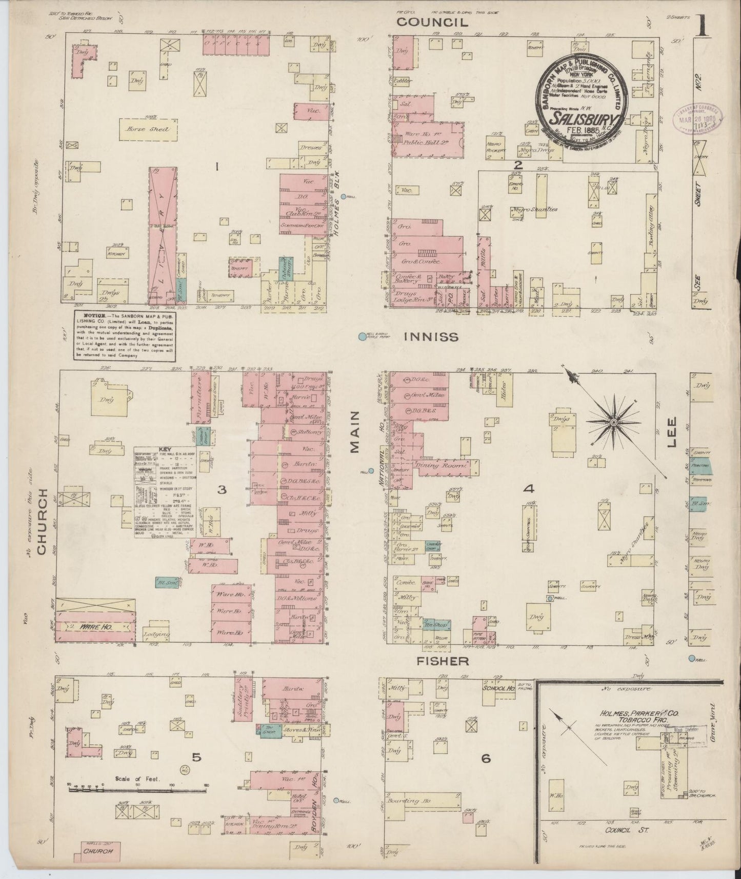 Sanborn Fire Insurance Map from Salisbury, Rowan County, North Carolina. (1885) – Historic Sanborn Fire Insurance Map Print
