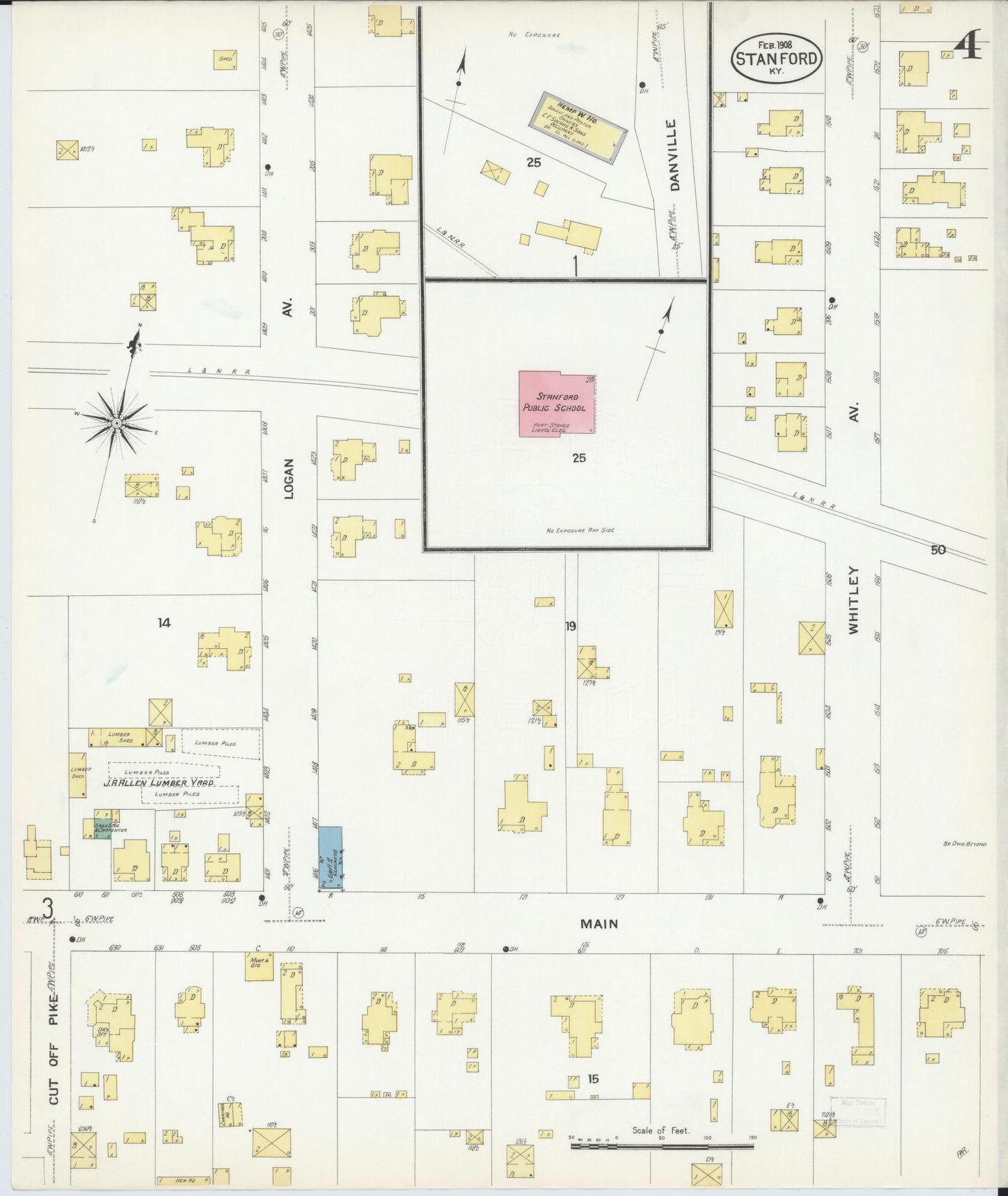 Sanborn Fire Insurance Map from Stanford, Lincoln County, Kentucky (1908), Sheet #0004 - Complete Map Set gallery image, historic Sanborn map, vintage wall art, Kentucky Kentucky