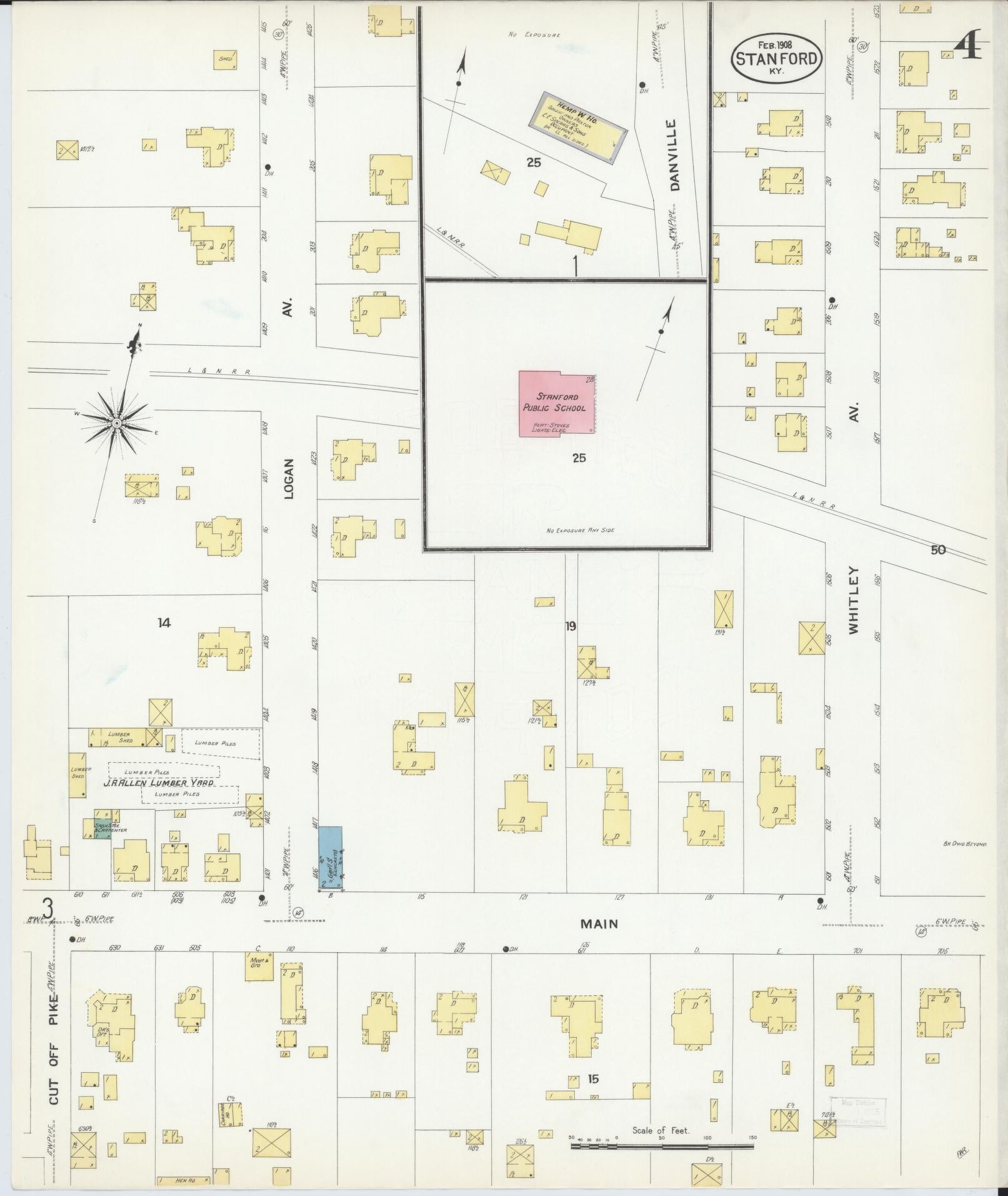 Sanborn Fire Insurance Map from Stanford, Lincoln County, Kentucky (1908), Sheet #0004 - Complete Map Set gallery image, historic Sanborn map, vintage wall art, Kentucky Kentucky