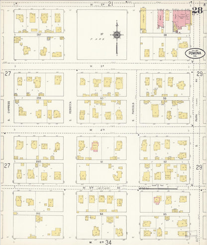 Sanborn Fire Insurance Map from Pomona, Los Angeles County, California (1911), Sheet #0028 - Complete Map Set gallery image, historic Sanborn map, vintage wall art, California California