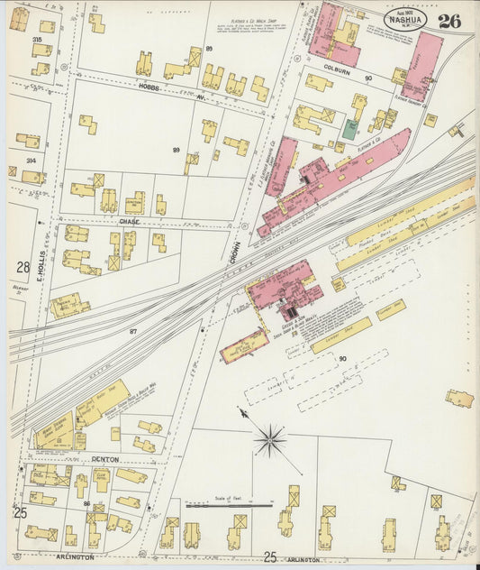 Sanborn Fire Insurance Map from Nashua, Hillsborough County, New Hampshire (1902), Sheet #0026 - Historic Sanborn Fire Insurance Map Print, vintage old map wall art, antique decor, genealogy gift, New Hampshire New Hampshire map