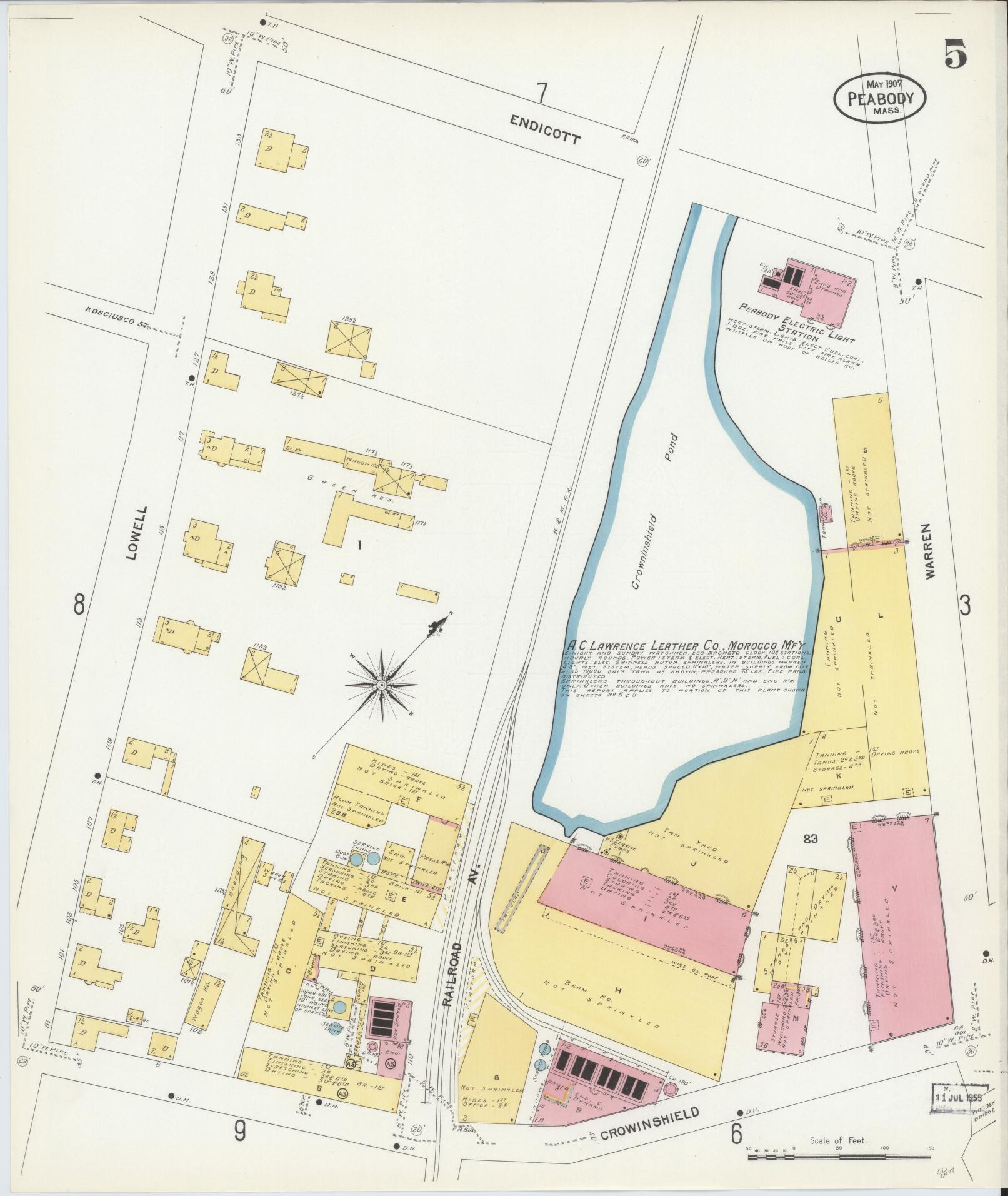 Sanborn Fire Insurance Map from Peabody, Essex County, Massachusetts (1907), Sheet #0005 - Complete Map Set gallery image, historic Sanborn map, vintage wall art, Massachusetts Massachusetts