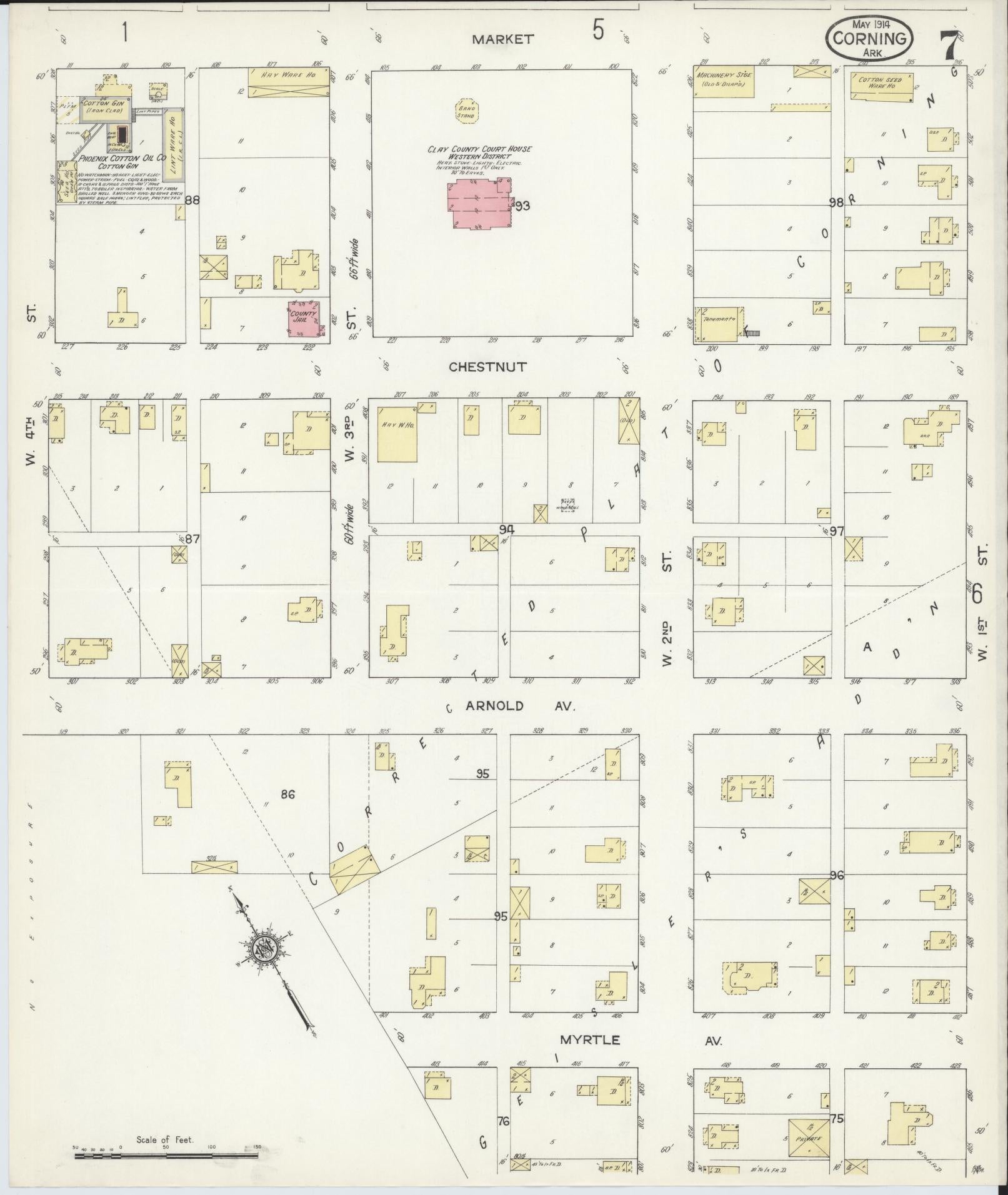 Sanborn Fire Insurance Map from Corning, Clay County, Arkansas (1914), Sheet #0007 - Complete Map Set gallery image, historic Sanborn map, vintage wall art, Arkansas Arkansas