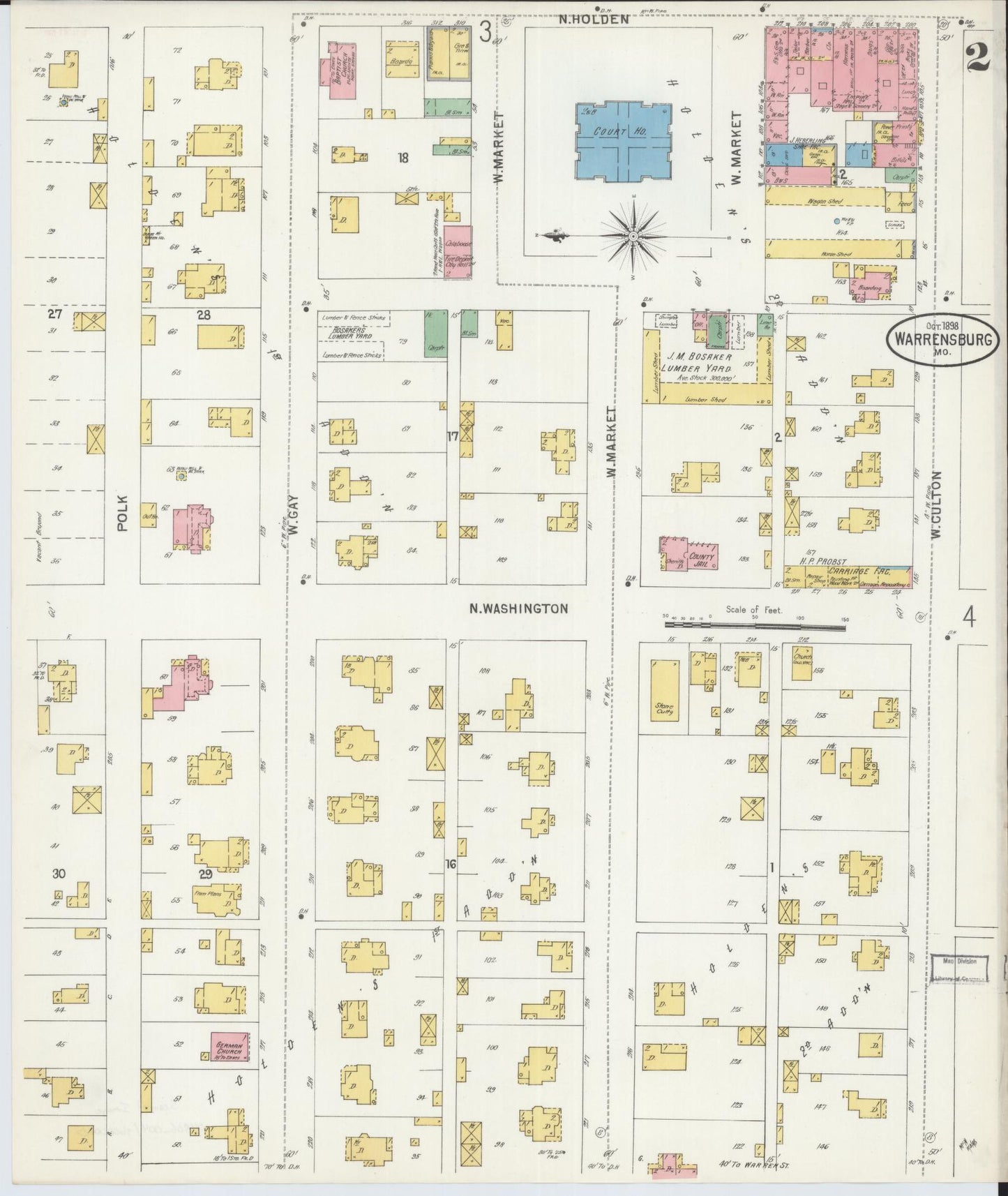 Sanborn Fire Insurance Map from Warrensburg, Johnson County, Missouri (1898), Sheet #0002 - Historic Sanborn Fire Insurance Map Print, vintage old map wall art, antique decor, genealogy gift, Missouri Missouri map